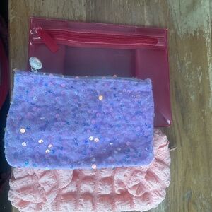Purple Sequin Pouch and Pink Bags Set